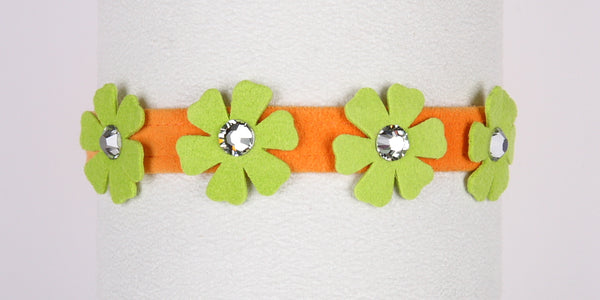 PRETTY PETUNIA CRYSTAL DOG COLLAR 1/2" - TANGERINE W/KIWI, Collars - Bones Bizzness