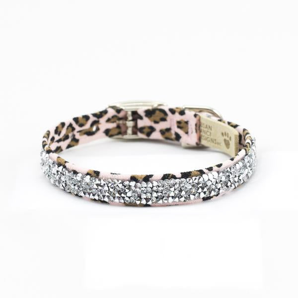 PINK CHEETAH CRYSTAL ROCK DOG COLLAR, Collars - Bones Bizzness