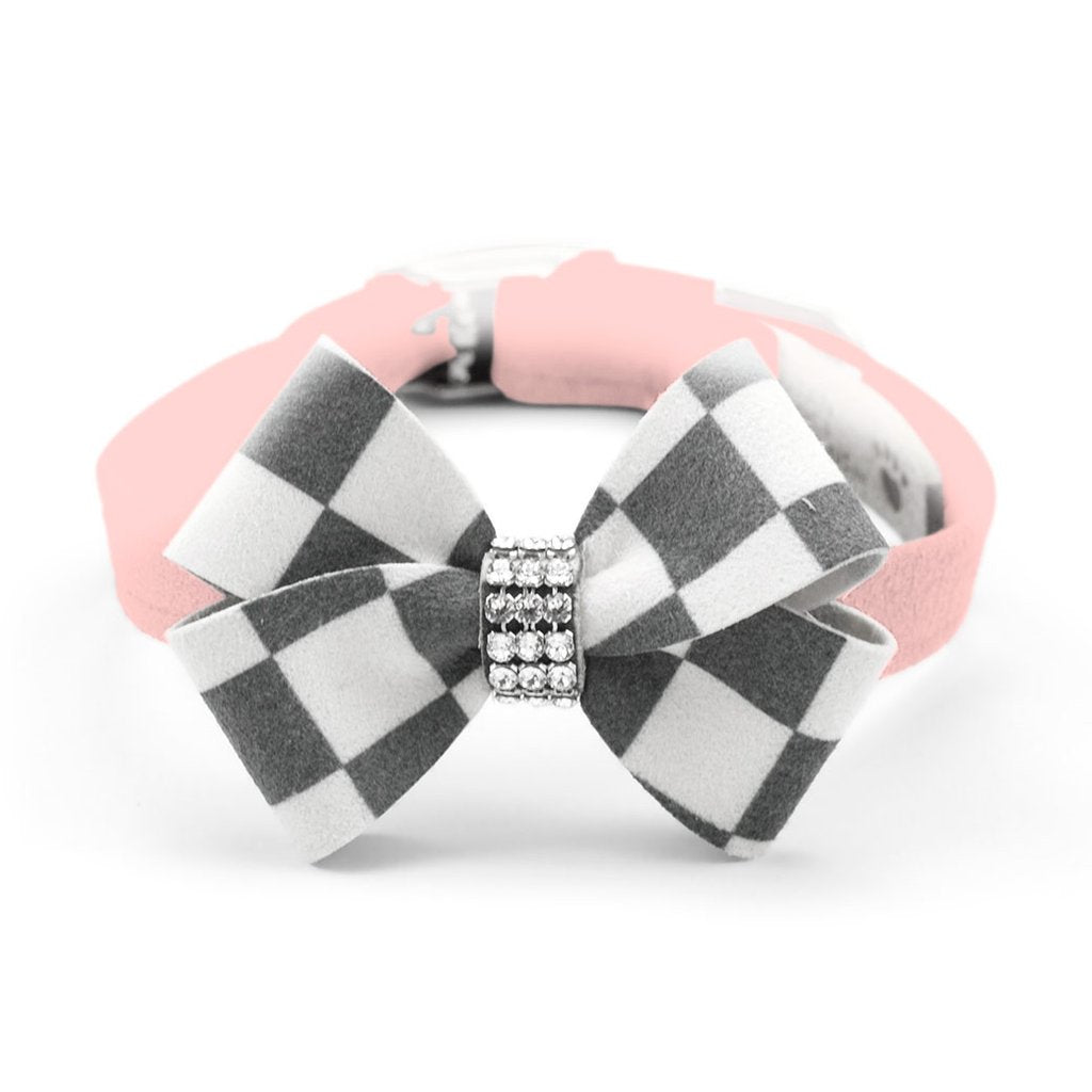 WINDSOR CHECK NOUVEAU BOW DOG COLLAR - PUPPY PINK, Collars - Bones Bizzness