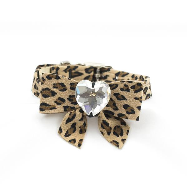 CHEETAH TAIL BOW HEART DOG COLLAR, Collars - Bones Bizzness