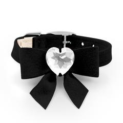BLACK TAIL BOW HEART SWAROVSKI DOG COLLAR, Collars - Bones Bizzness