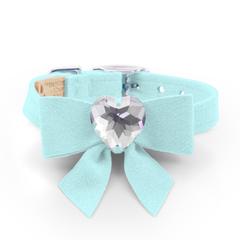 TIFFI BLUE TAIL BOW HEART SWAROVSKI DOG COLLAR, Collars - Bones Bizzness