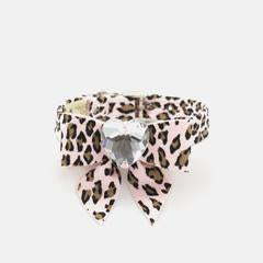 PINK CHEETAH TAIL BOW HEART DOG COLLAR, Collars - Bones Bizzness
