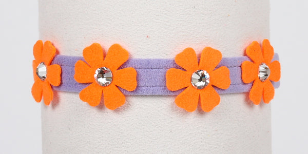 PRETTY PETUNIA CRYSTAL DOG COLLAR 1/2" - FRENCH LAVENDER W/ELECTRIC ORANGE, Collars - Bones Bizzness