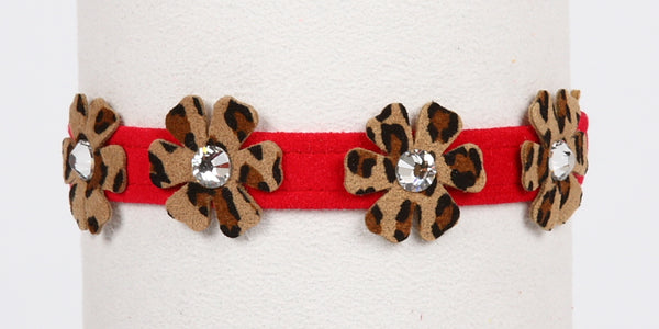 PRETTY PETUNIA CRYSTAL DOG COLLAR 1/2" - RED PEPPER W/CHEETAH, Collars - Bones Bizzness