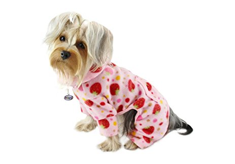 YUMMY STRAWBERRIES TURTLENECK FLEECE DOG PJ'S/BODYSUIT, PAJAMAS - Bones Bizzness