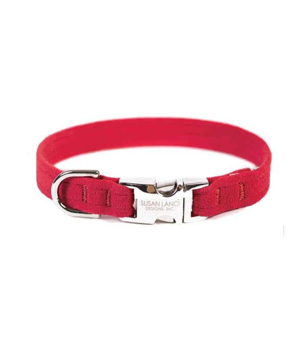 PERFECT FIT ULTRASUEDE DOG COLLAR BY SUSAN LANCI - RED, Collars - Bones Bizzness