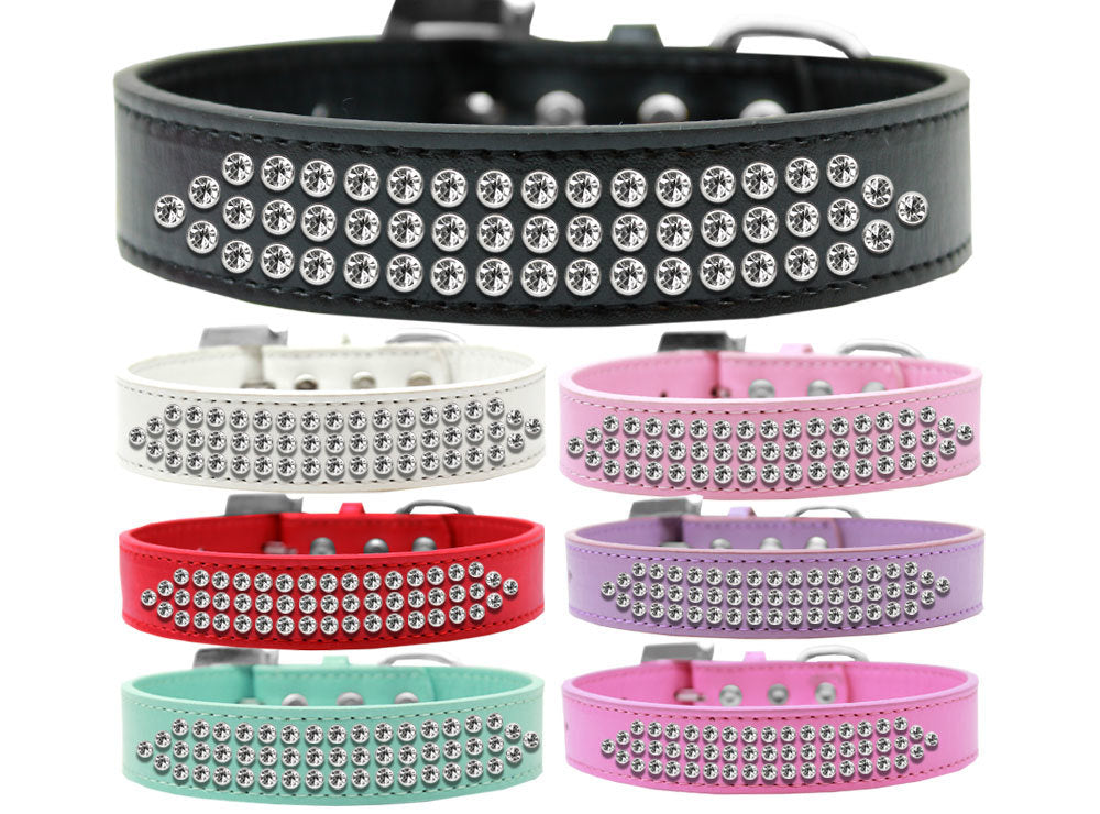 THREE ROW CLEAR CRYSTAL DOG COLLAR (7 COLORS), Collars - Bones Bizzness