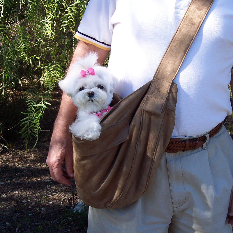 CUDDLE DOG CARRIER BY SUSAN LANCI - FAWN LUXE SUEDE, Carriers - Bones Bizzness