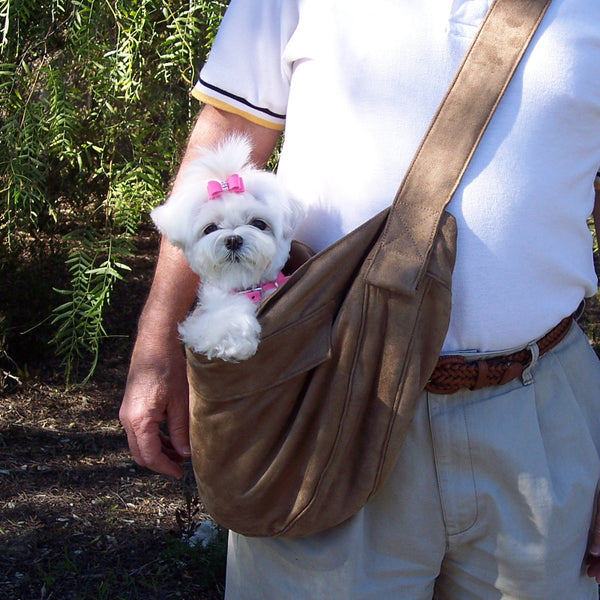 CUDDLE DOG CARRIER BY SUSAN LANCI - FAWN LUXE SUEDE, Carriers - Bones Bizzness