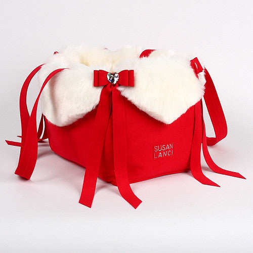 LUXURY PURSE RED WHITE FOX TAIL BOW DOG CARRIER - LIMITED EDITION, Carriers - Bones Bizzness