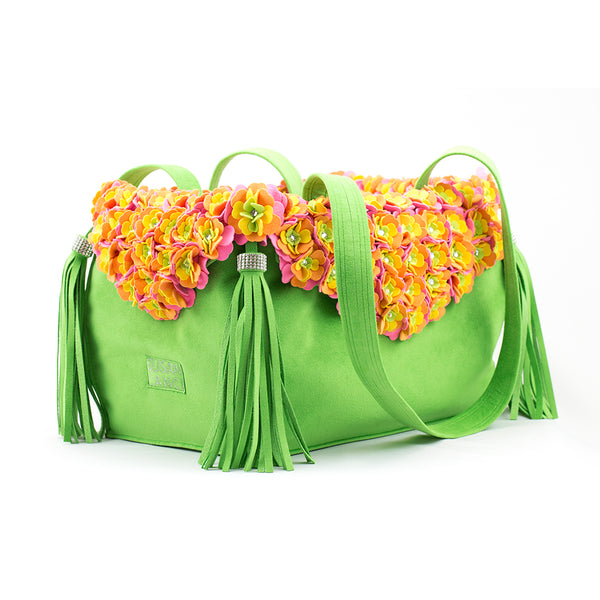 LUXURY PURSE TINKIE'S GARDEN GREEN DOG CARRIER - BY SUSAN LANCI, Carriers - Bones Bizzness