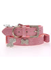 PINK DIAMANTE LEATHER & CHARM DOG COLLAR & LEASH SET, Collars - Bones Bizzness