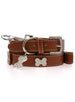 BROWN DIAMANTE LEATHER & CHARM DOG COLLAR & LEASH SET, Collars - Bones Bizzness