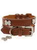 BROWN DIAMANTE LEATHER & CHARM DOG COLLAR & LEASH SET, Collars - Bones Bizzness