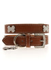 BROWN DIAMANTE LEATHER & CHARM DOG COLLAR & LEASH SET, Collars - Bones Bizzness