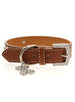 BROWN DIAMANTE LEATHER & CHARM DOG COLLAR & LEASH SET, Collars - Bones Bizzness