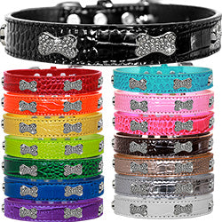 FAUX CROC CRYSTAL BONE DOG COLLAR (15 COLORS)