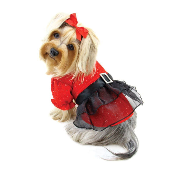 SPARKLING RED DOG DRESS W/ PUFFY SLEEVES, DRESS - Bones Bizzness