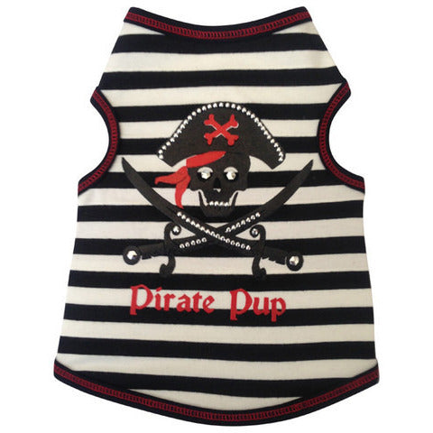 PIRATE PUP BLK/WHT STRIPED DOG TANK, Shirts Tanks & Tees - Bones Bizzness