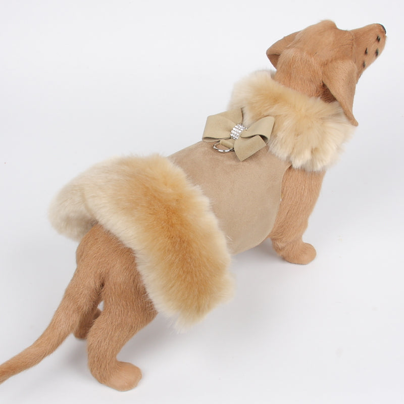 CHAMPAGNE FOX FUR IN CAMEL W/NOUVEAU BOW DOG COAT, Coats - Bones Bizzness