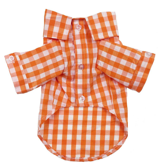 ORANGE PLAID BUTTON DOWN SHIRT, Shirts Tanks & Tees - Bones Bizzness