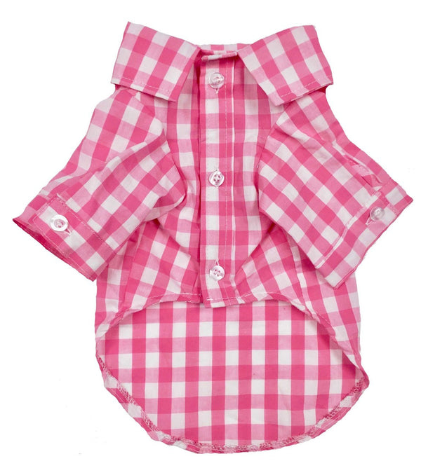 PINK OXFORD PLAID BUTTON DOWN SHIRT, Shirts Tanks & Tees - Bones Bizzness