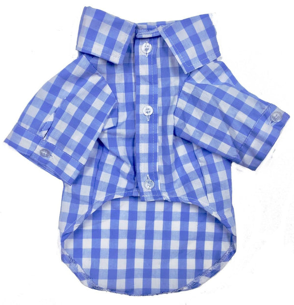 BLUE OXFORD PLAID BUTTON DOWN SHIRT, Shirts Tanks & Tees - Bones Bizzness