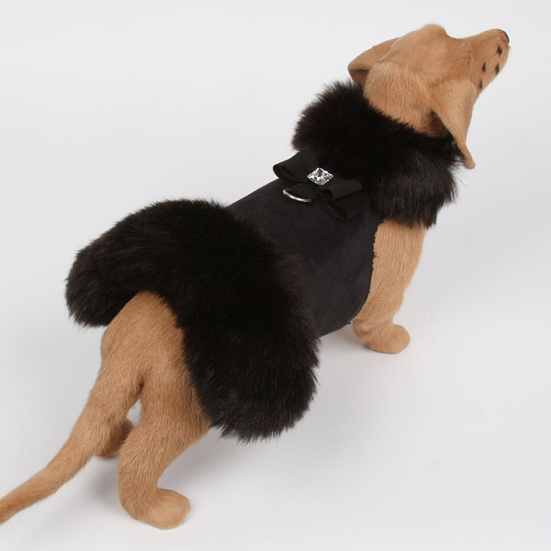 BIG BOW CRYSTAL BLACK MINK FUR DOG COAT- BLACK, Coats - Bones Bizzness