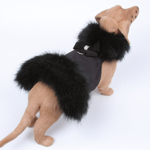 NOUVEAU BOW BLACK FUR DOG COAT- BLACK, Coats - Bones Bizzness