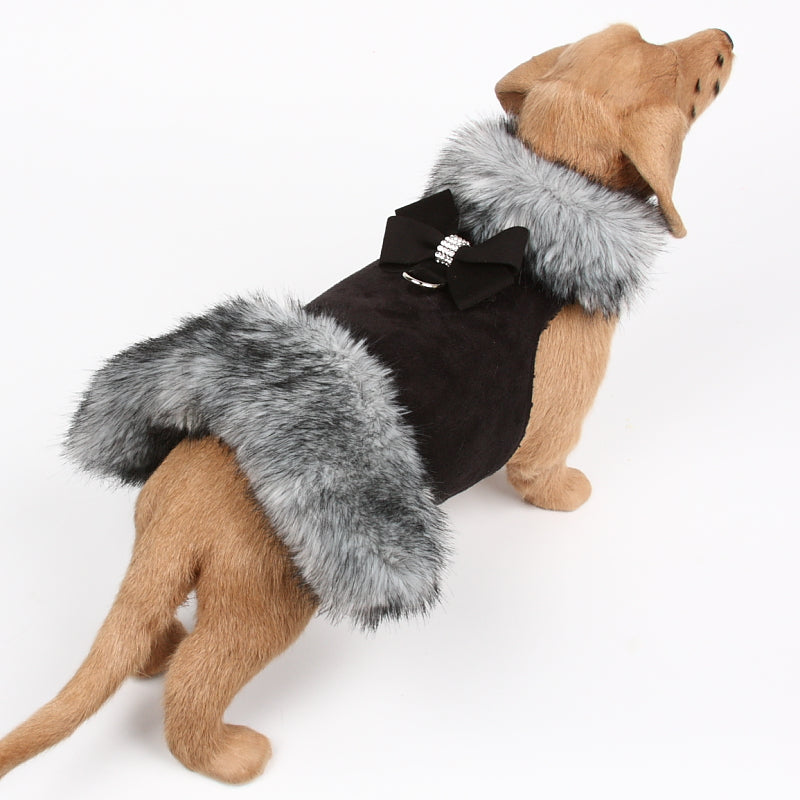 BLACK NOUVEAU BOW SILVER TIPPED FOX DOG COAT, Coats - Bones Bizzness