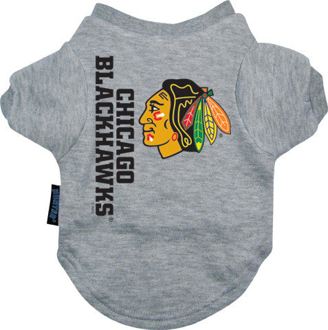 CHICAGO BLACKHAWKS DOG TEE SHIRT GREY, NHL - Bones Bizzness