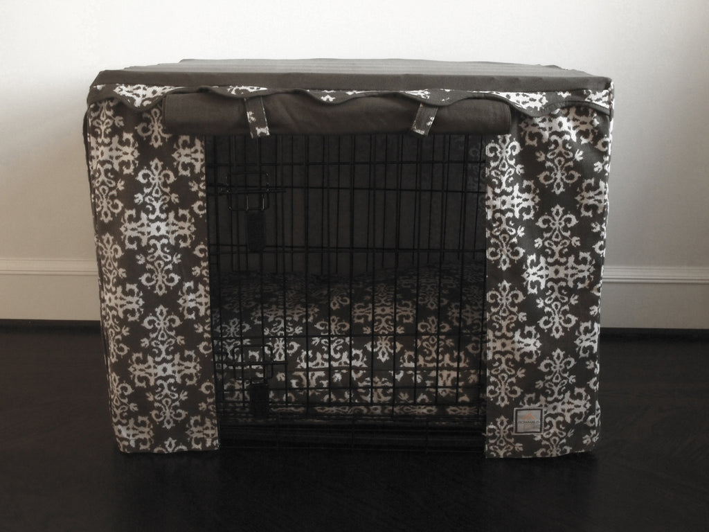 NEW! ELEGANCIA GRAY DOG CRATE COVER, Crate Cover - Bones Bizzness