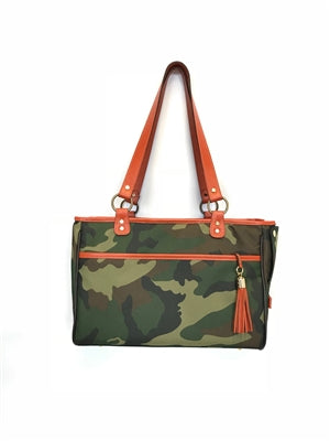 CAMO W/ORANGE TRIM PETOTE BAG DOG CARRIER, Carriers - Bones Bizzness