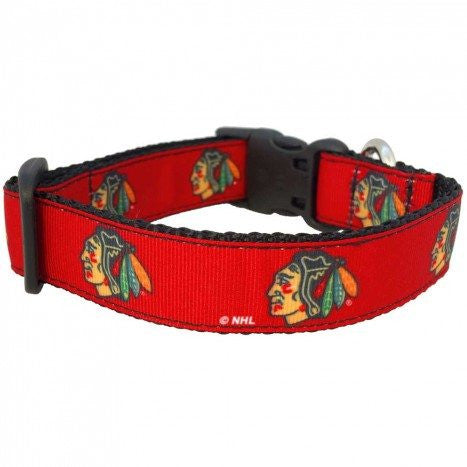 CHICAGO BLACKHAWKS DOG COLLAR- RIBBON, NHL - Bones Bizzness