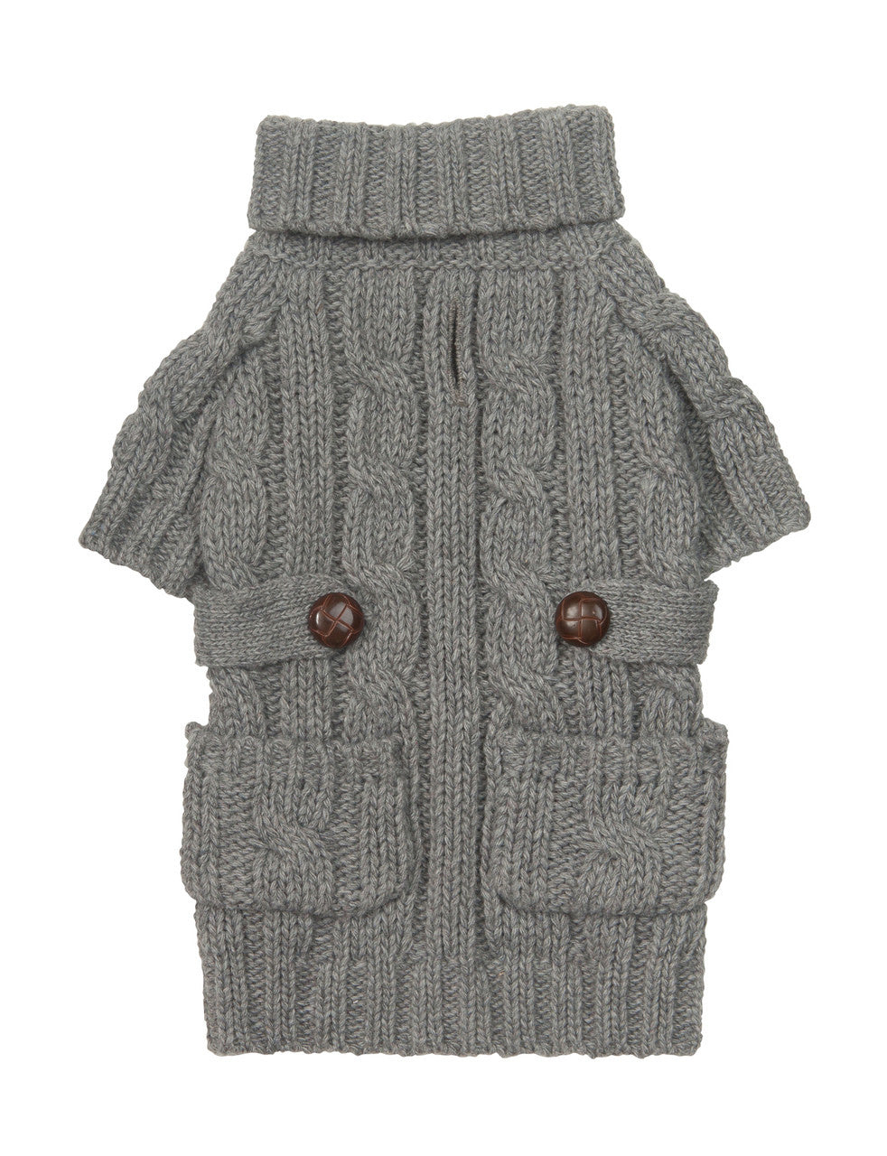 GRAY POCKET CABLE KNIT DOG SWEATER, Sweaters - Bones Bizzness