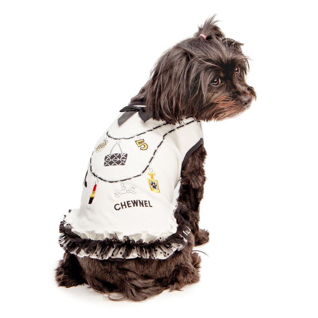 CHEWNEL CHARMS RUFFLE DOG DRESS - WHITE