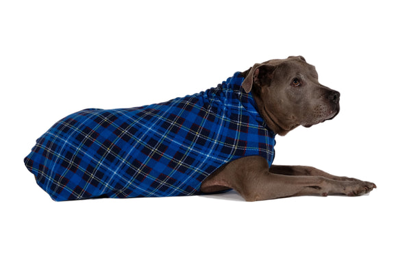 BLUE PLAID GOLD PAW STRETCH DOG FLEECE, Sweaters - Bones Bizzness