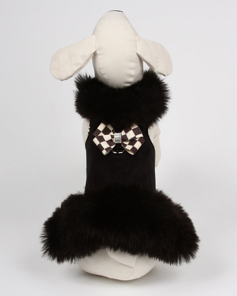 BLACK FOX FUR W/WINDSOR CHECK BOW DOG COAT, Coats - Bones Bizzness