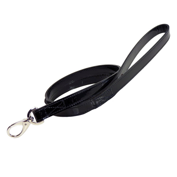 GEORGIA ROSE DOG LEAD IN BLACK PATENT & NICKEL, Leash - Bones Bizzness