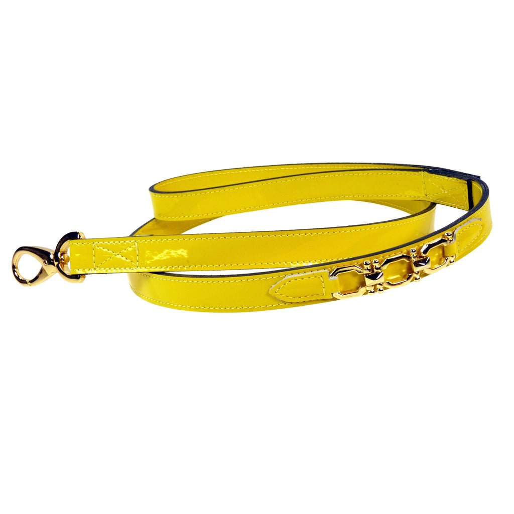 GEORGIA ROSE DOG LEAD IN BRIGHT YELLOW PATENT & GOLD, Leash - Bones Bizzness