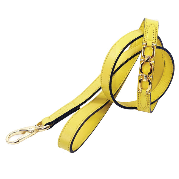 GEORGIA ROSE DOG LEAD IN CANARY YELLOW & GOLD, Leash - Bones Bizzness