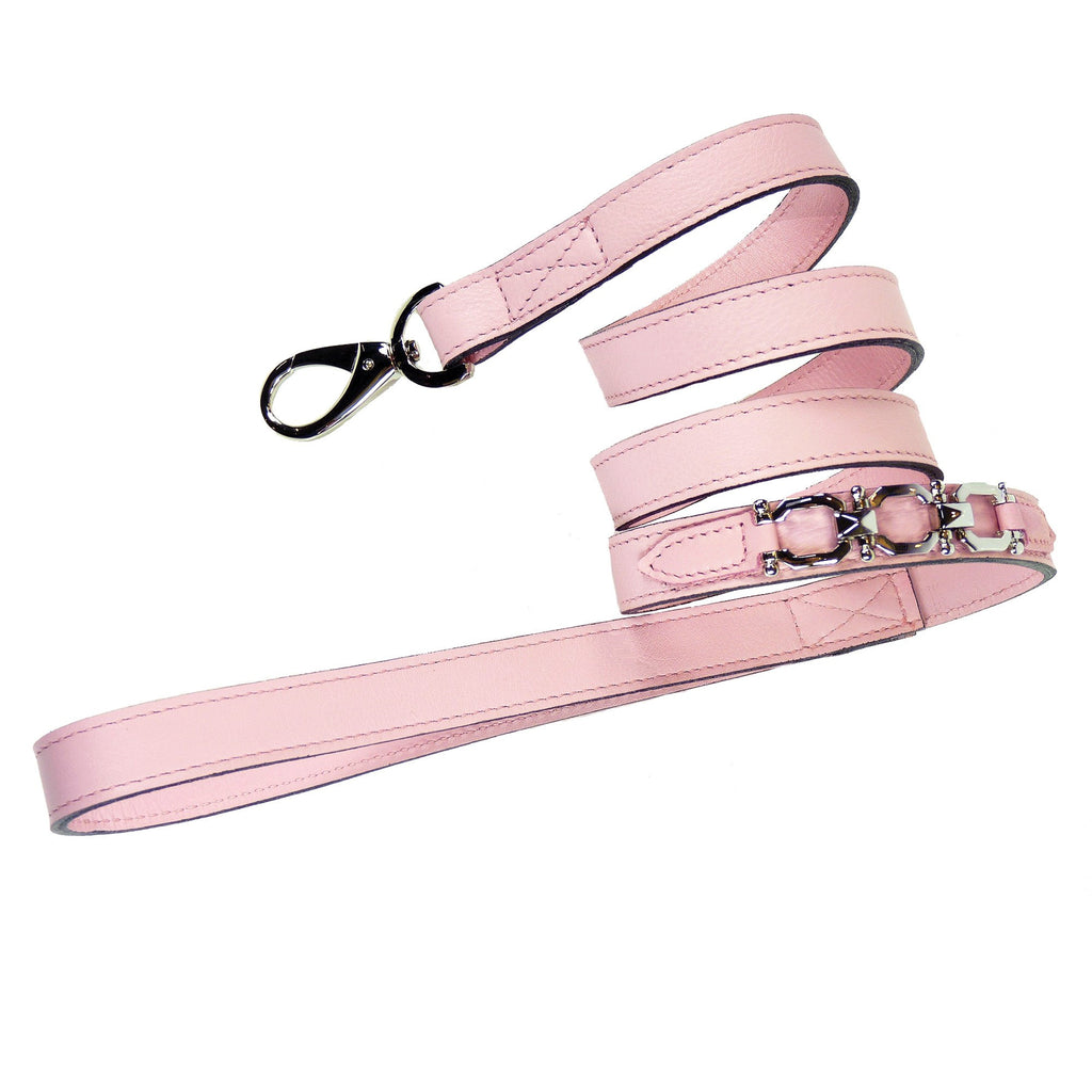 GEORGIA ROSE DOG LEAD IN SWEET PINK & NICKEL, Leash - Bones Bizzness
