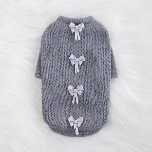 DAINTY BOW DOG SWEATER-PEWTER