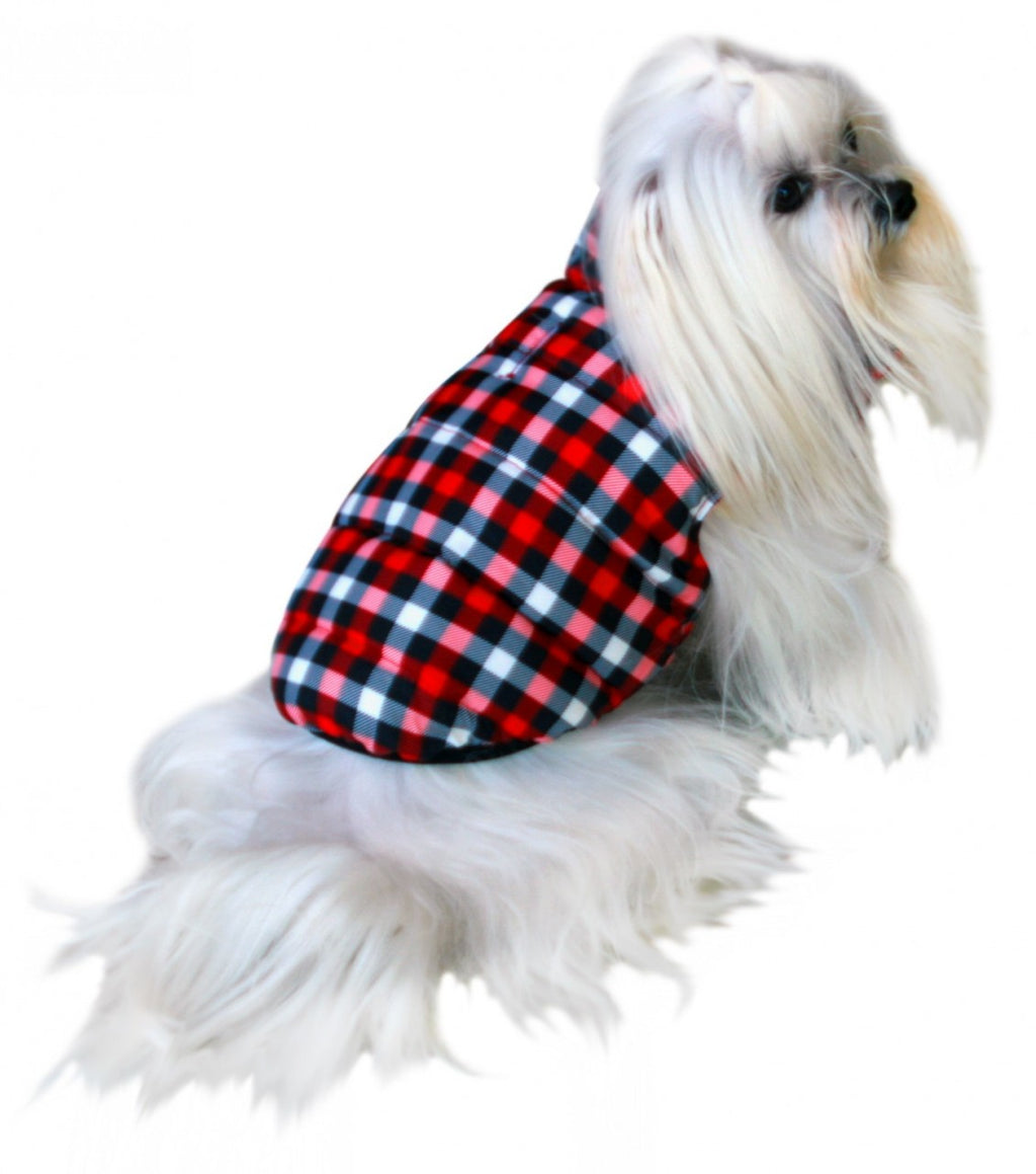 BLACK GINGHAM REVERSIBLE PUFFER DOG VEST, Coats - Bones Bizzness