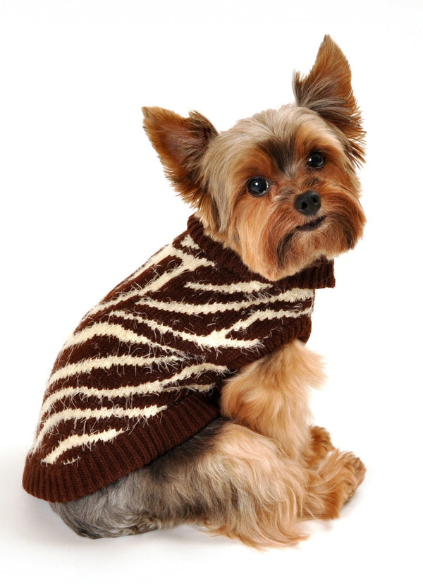 BROWN ZEBRA FEATHER-SOFT DOG SWEATER, Sweaters - Bones Bizzness