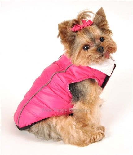 PINK/WHITE - FEATHERLITE REVERSIBLE REFLECTIVE PUFFER DOG VEST, Coats - Bones Bizzness