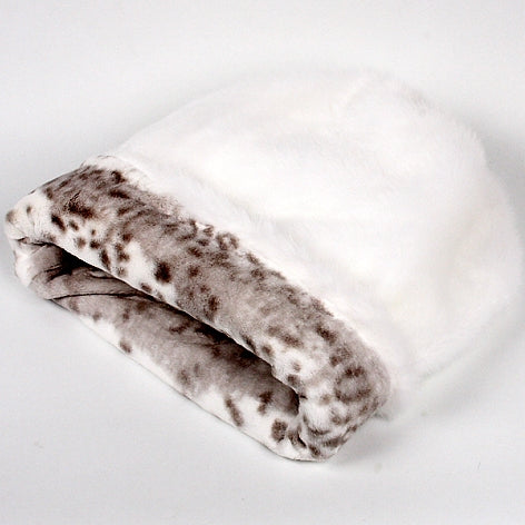 CUDDLE CUP DOG BED -WHITE WITH PLATINUM SNOW LEOPARD, Beds - Bones Bizzness