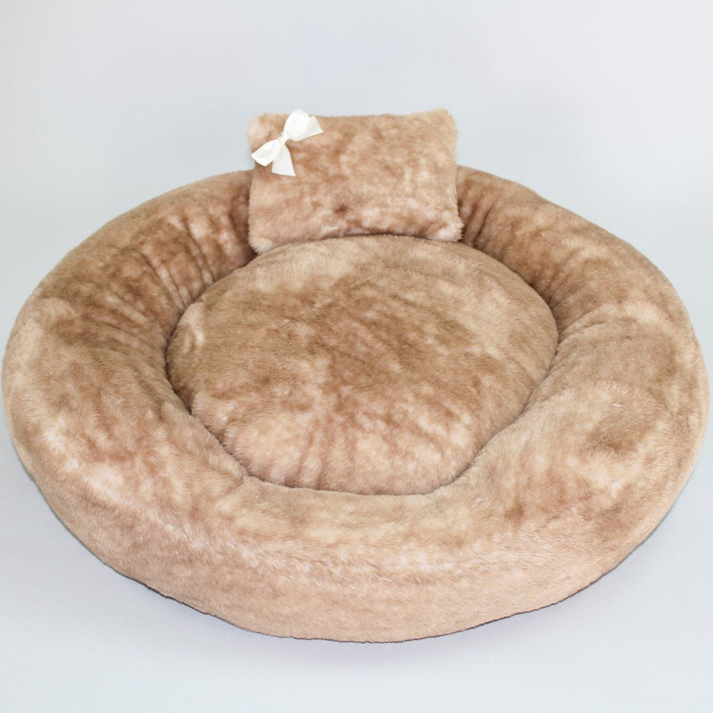 ROUND TEDDY BEAR DOG BED