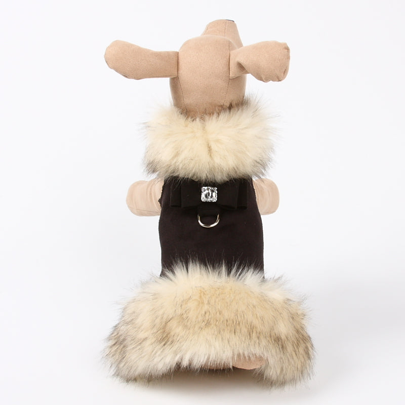 SUSAN LANCI BLACK IVORY FOX FUR DOG HARNESS COAT, Coats - Bones Bizzness
